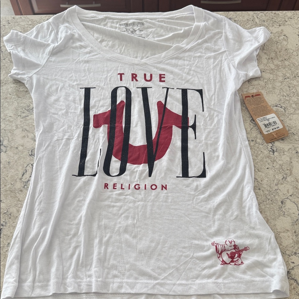 NWT True Religion Women's White and Red Love Tee